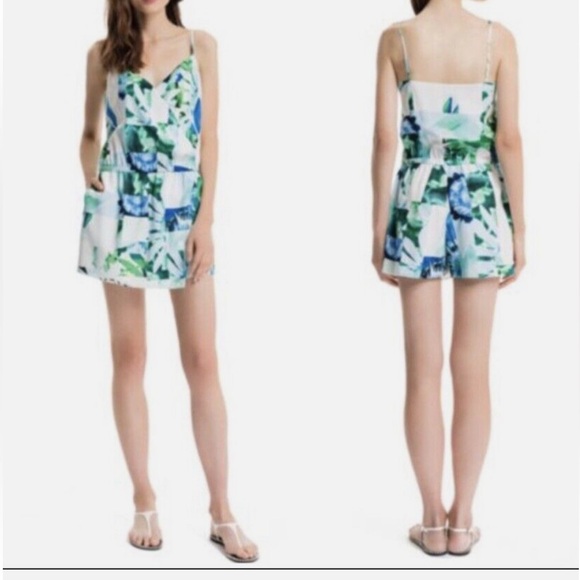 CECE by Cynthia Steffe Tropical Birdy Wrap Romper Short Skort Wrap 0 2 XS White - Picture 8 of 8